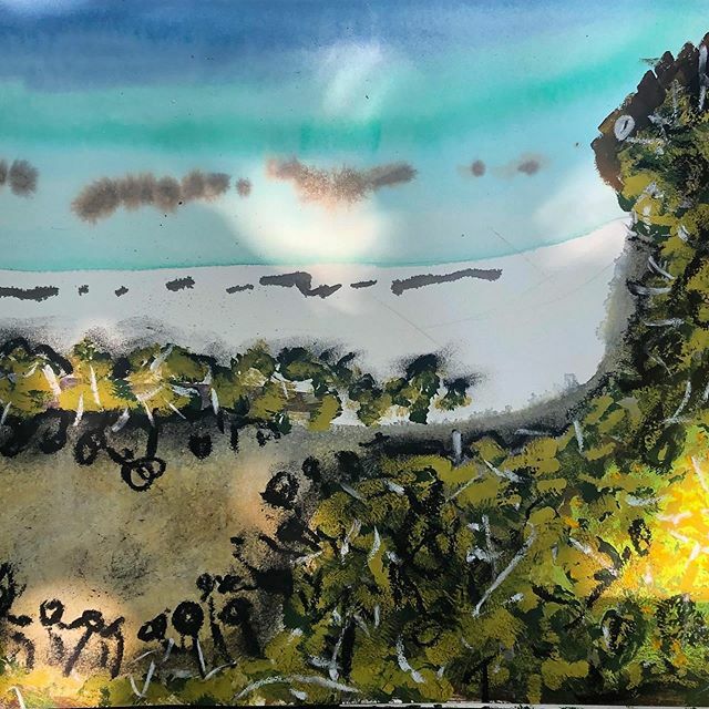 Gauche and pastel with sunlight on the lagoon, 
#artinthebush #artbythesea #brightspace #FMOP #stevebairdart #victorianelson10 ift.tt/37qJYY3