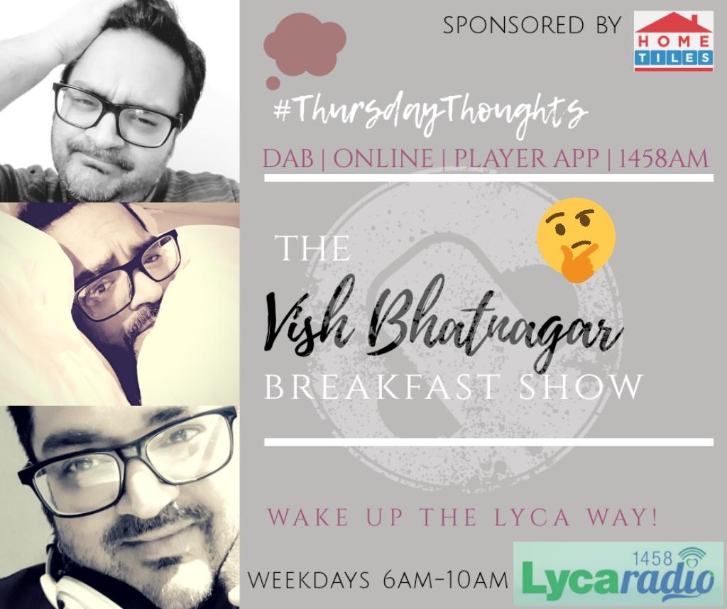 VishBhatnagar's tweet photo. Wake up the Lyca way from 6 'til 10am #TheVishBhatnagarBreakfastShow #VBBS @LycaRadio1458 #BollywoodBreakfast #BritAsians #ThursdayThoughts #TurnItUp #answermyriddle #showbizroundup #moviemayhemchart #desi #dontmissit #letsgetstuckin https://t.co/mrsP7txGLD
