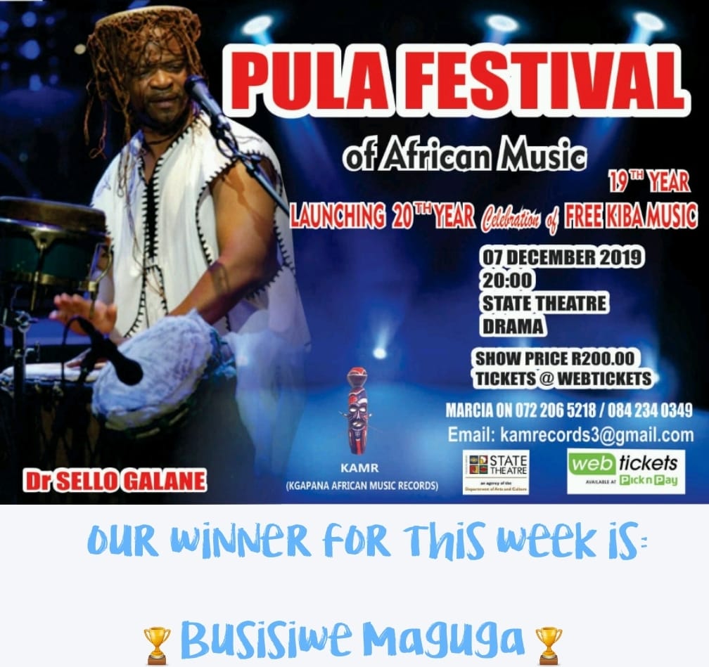 Our first winner for a complimentary ticket is <a href="/BMasungulo/">busisiwe masungulo</a>, thank you for Liking, Retweeting and spreading the message! I assure you, you will enjoy the show!