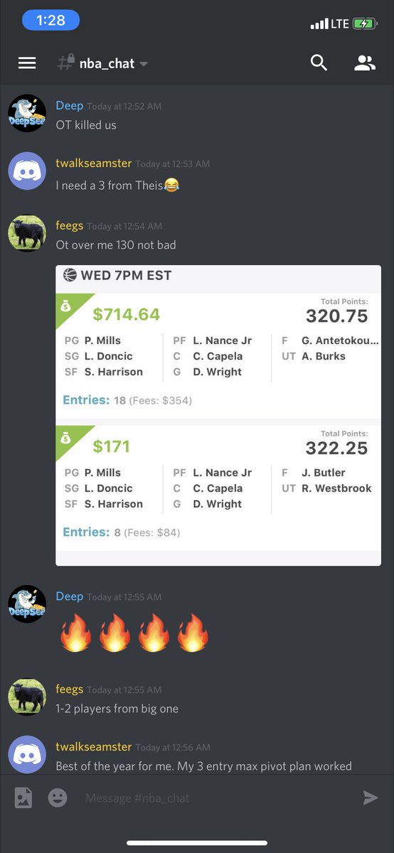 DeepSeaDFS's tweet image. NBA fire tonight 🔥 Cash 2 in a row! Small slate tomorrow to keep it rolling 🤑

#DFS #DraftKings #NBA