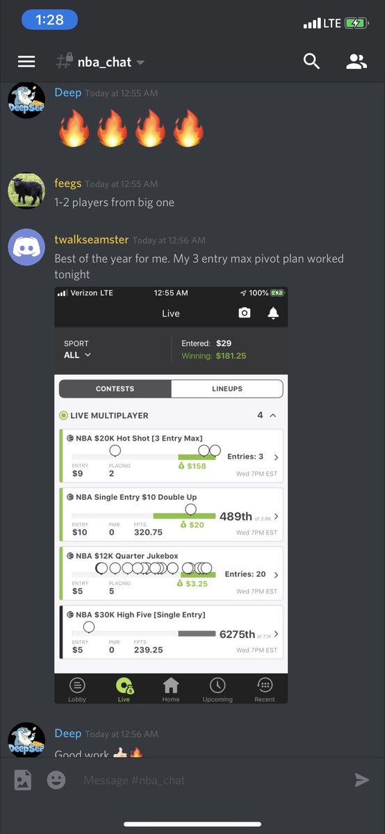 DeepSeaDFS's tweet image. NBA fire tonight 🔥 Cash 2 in a row! Small slate tomorrow to keep it rolling 🤑

#DFS #DraftKings #NBA