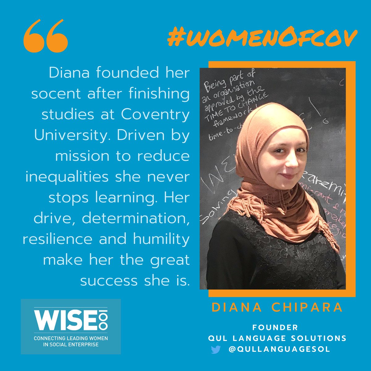 #womenofcov Final proud nomination for <a href="/NatWestBusiness/">NatWest Business</a> <a href="/PioneersPost/">Pioneers Post</a> #WISE100 for #leading #women in #socent. Diana, <a href="/covcampus/">Coventry University</a> alumni, always has a smile on her face and embraces every new opportunity head on - a perfect fit for the One to Watch category. Congrats #covsecity🏆