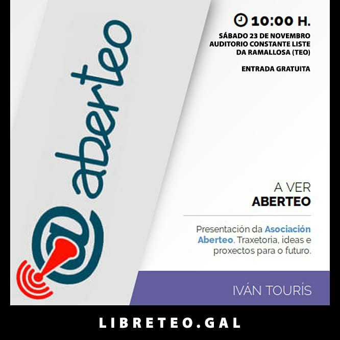 quenerapu's tweet image. (1 de 6) #LibreTeo2019, sábado 23 de novembro no Auditorio Constante Liste da Ramallosa, Teo. Entrada gratuita. Agradécese difusión. 🤗

--- organiza @ABERTEO
--- colaboran @concellodeteo, @dinahosting e #FrutasBarreiro