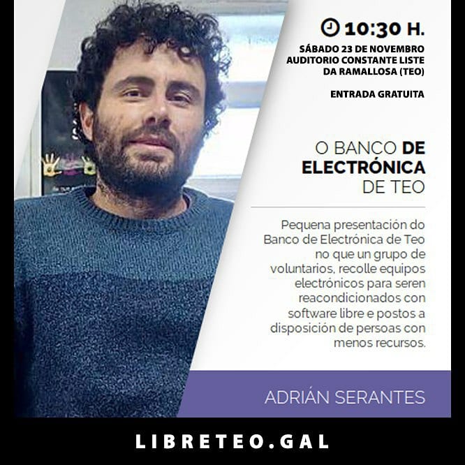quenerapu's tweet image. (1 de 6) #LibreTeo2019, sábado 23 de novembro no Auditorio Constante Liste da Ramallosa, Teo. Entrada gratuita. Agradécese difusión. 🤗

--- organiza @ABERTEO
--- colaboran @concellodeteo, @dinahosting e #FrutasBarreiro