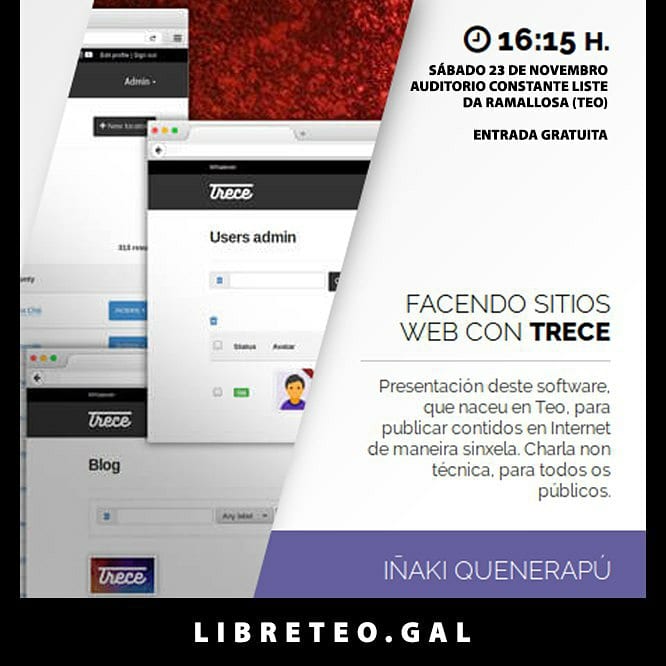 quenerapu's tweet image. (3 de 6) #LibreTeo2019, sábado 23 de novembro no Auditorio Constante Liste da Ramallosa, Teo. Entrada gratuita. Agradécese difusión. 🤗

--- organiza @ABERTEO
--- colaboran @concellodeteo, @dinahosting e #FrutasBarreiro