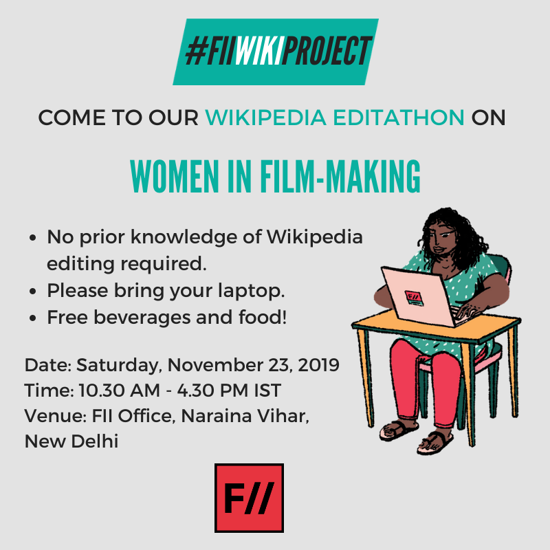 FeminismInIndia's tweet photo. Join us this Saturday (Nov 23) to  help give more credit to women in film-making! If that's not enticing enough, come for the free food!

#FIIWikiProject 

For details, visit https://t.co/iZRAuUqqfP https://t.co/2eg3SiKRdy