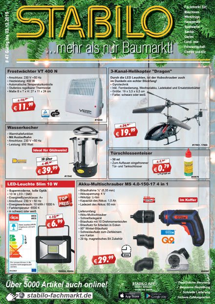Stabilo Werbeprospekt KW 47 - gültig vom 20.11.2019 bis 03.12.19. Die Angebote aus unserem neuen Werbeprospekt sind online: stabilo-fachmarkt.de/aktuelle-werbu…