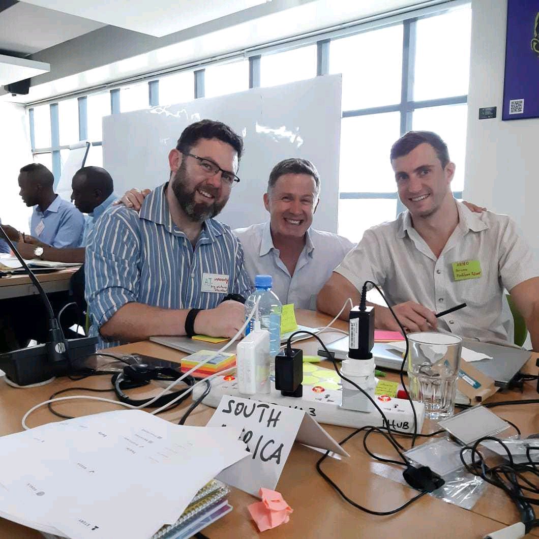 #Prototyping digital solutions for development. Arno Paul Scholtz representing <a href="/BridgIOT/">BridgIoT (RF) (Pty) Ltd</a> in prototyping workshop facilitated by the #AfricanUnion and #GmbH (GIZ) for solutions in humanitarian applications. With Ferdi Lochner and AJ Greyling.
#africacentre #africa #kenya #BridgIot