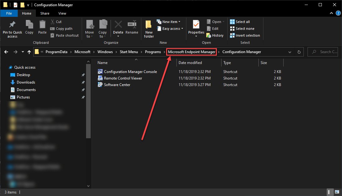 SoCalCloudGuy's tweet image. Make sure to update any pointers to #MECM/#MEMCM Software Center/Remote Control Viewer after upgrading clients to 1910 if you have any custom Start Menu pins.  @ConfigMAN11 noticed the new Start Menu path replaced &quot;System Center&quot; with &quot;Microsoft Endpoint Manager&quot; today.