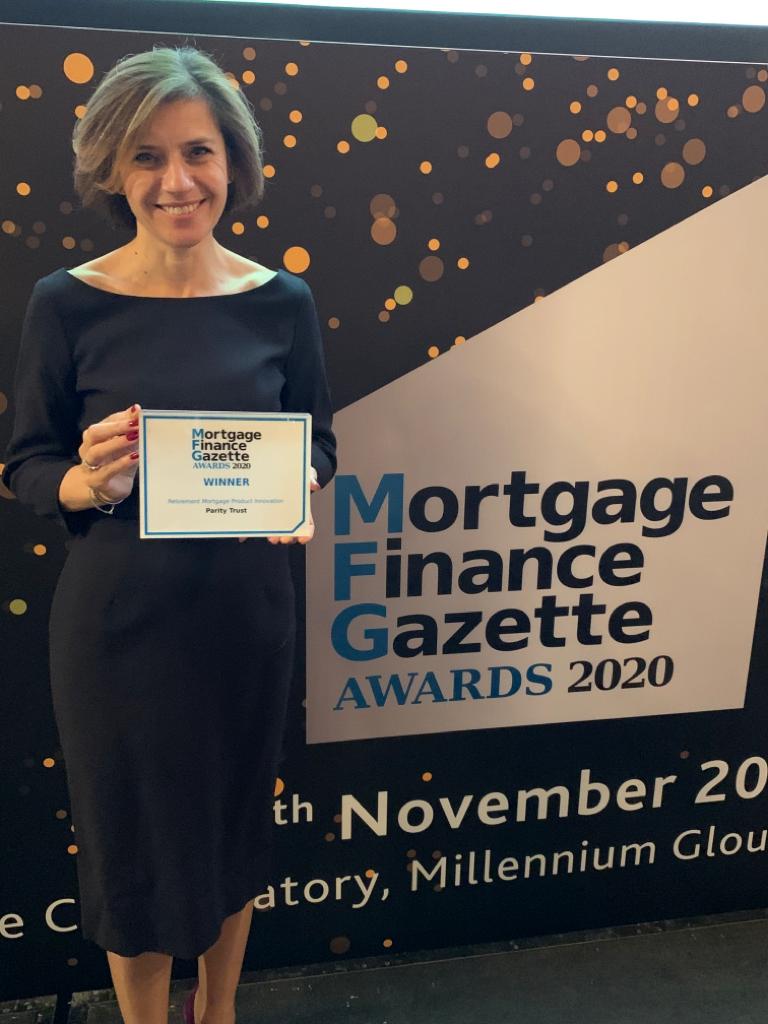 SJ__Hunt's tweet photo. Delighted to collect this last night on behalf of my amazing team @ParityTrust. Thank you #MFGAwards #laterlifelending https://t.co/cGRvm332zl