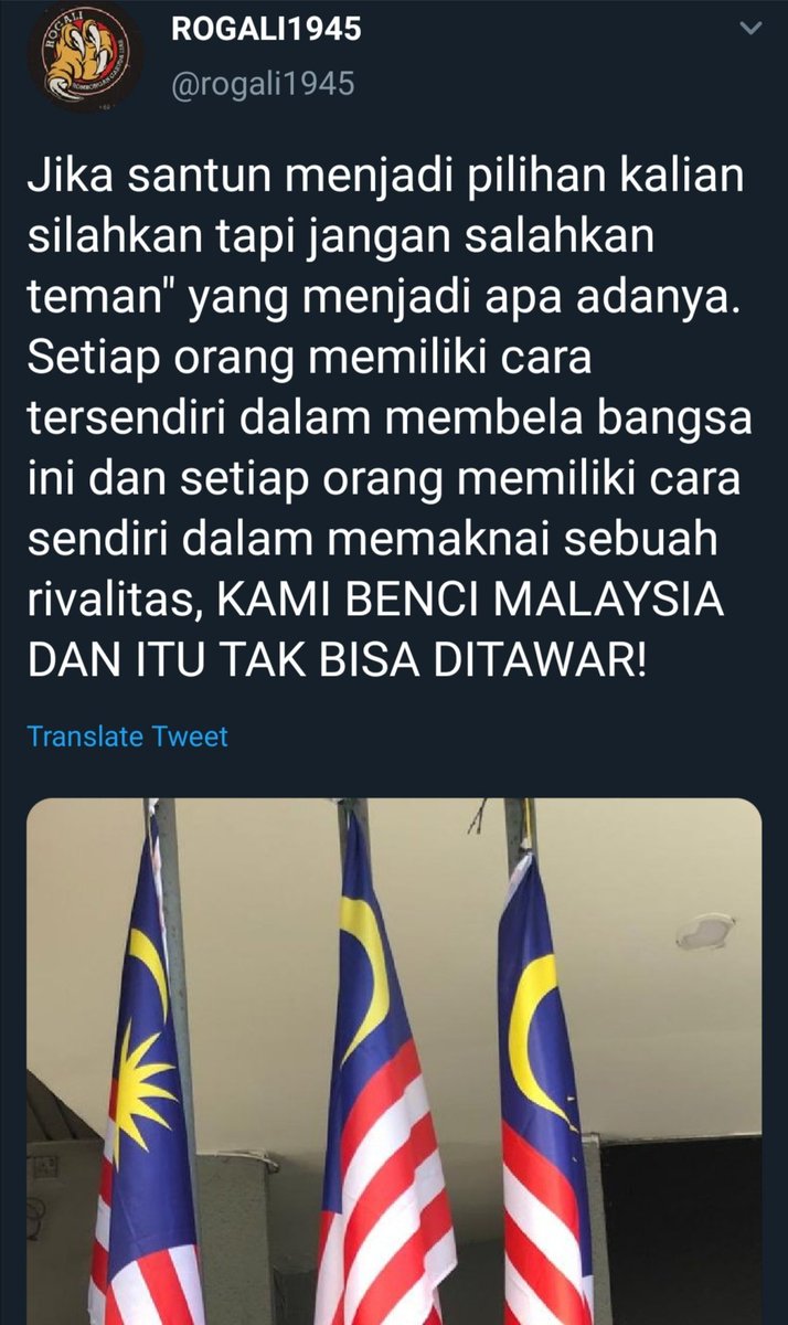 RimauXI's tweet photo. Sebelum salam: middle finger kepada Jalur Gemilang, "Kami benci Malaysia", "Malaysia itu anjing"

Selepas salam: @PSSI buka mata, FIFA, AFC, AFF https://t.co/li6C6S7KC9