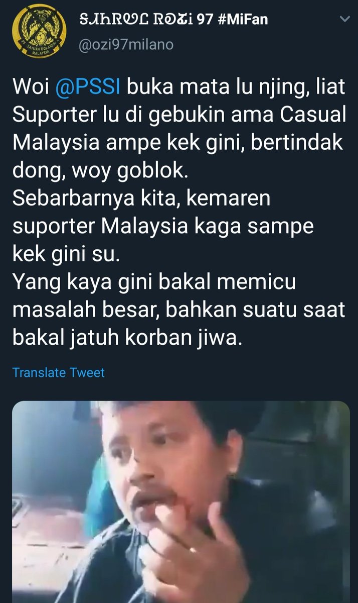 Sebelum salam: middle finger kepada Jalur Gemilang, "Kami benci Malaysia", "Malaysia itu anjing"

Selepas salam: <a href="/PSSI/">PSSI</a> buka mata, FIFA, AFC, AFF