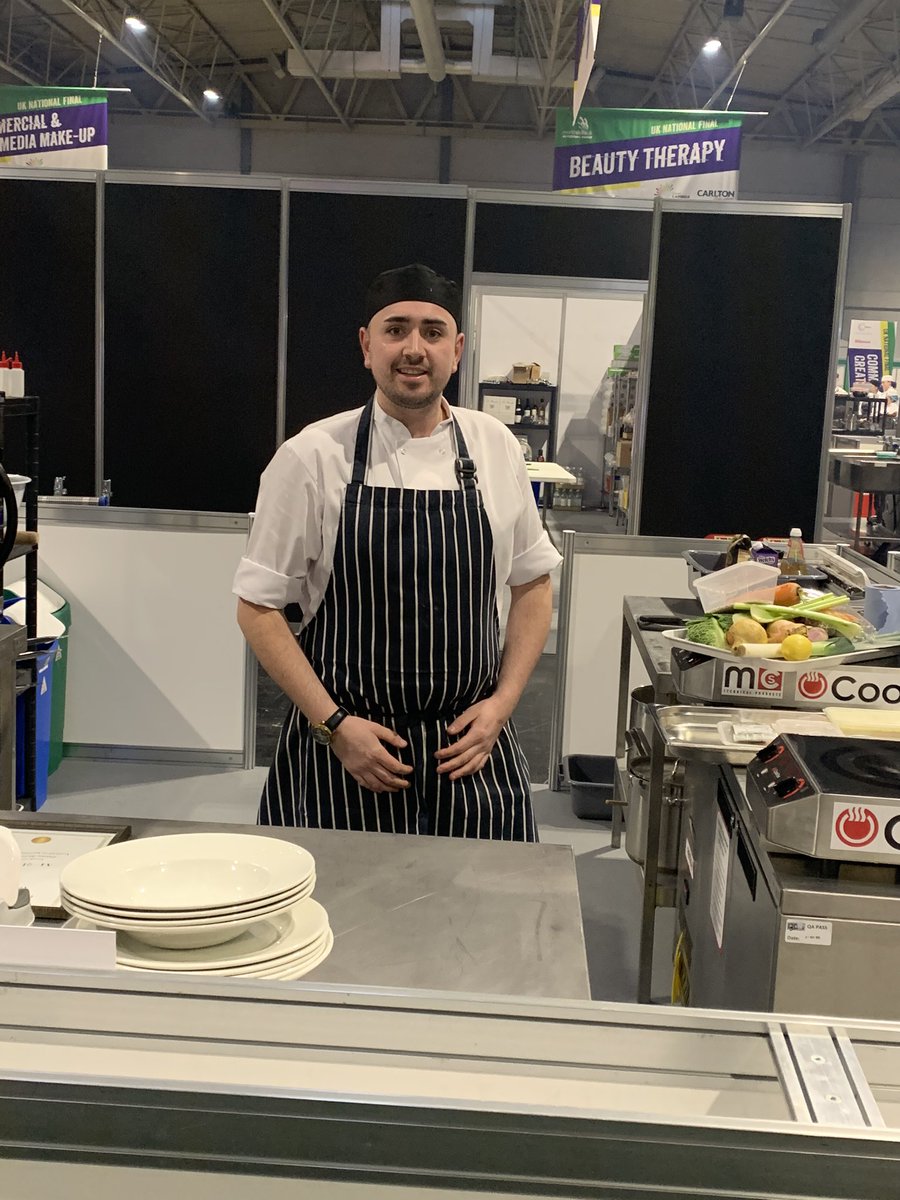 gillies_m's tweet photo. Day 1 @worldskillsuk Culinary Arts finals. Set and ready to go, representing @UlsterUni . Best of luck Niall!! #teamuk #CAMUUBS #skillsolympics https://t.co/u9oLXWAvnw