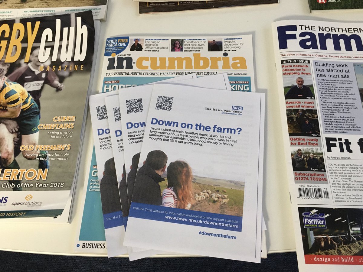 Down On The Farm mental health leaflets on display ⁦<a href="/ArmstrongWatson/">Armstrong Watson</a>⁩ Northallerton office following great event last night ⁦<a href="/FutureFarmerYAS/">Future Farmers</a>⁩ #fit2farm event #inspirationalspeakers Well done