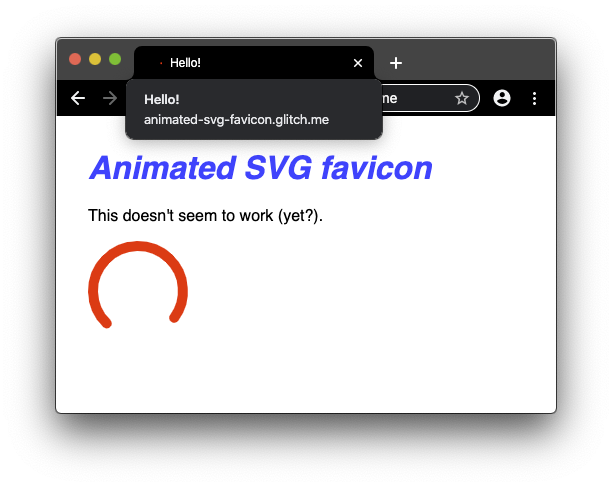 Animated SVG favicon only displaying the first frame of the animation.