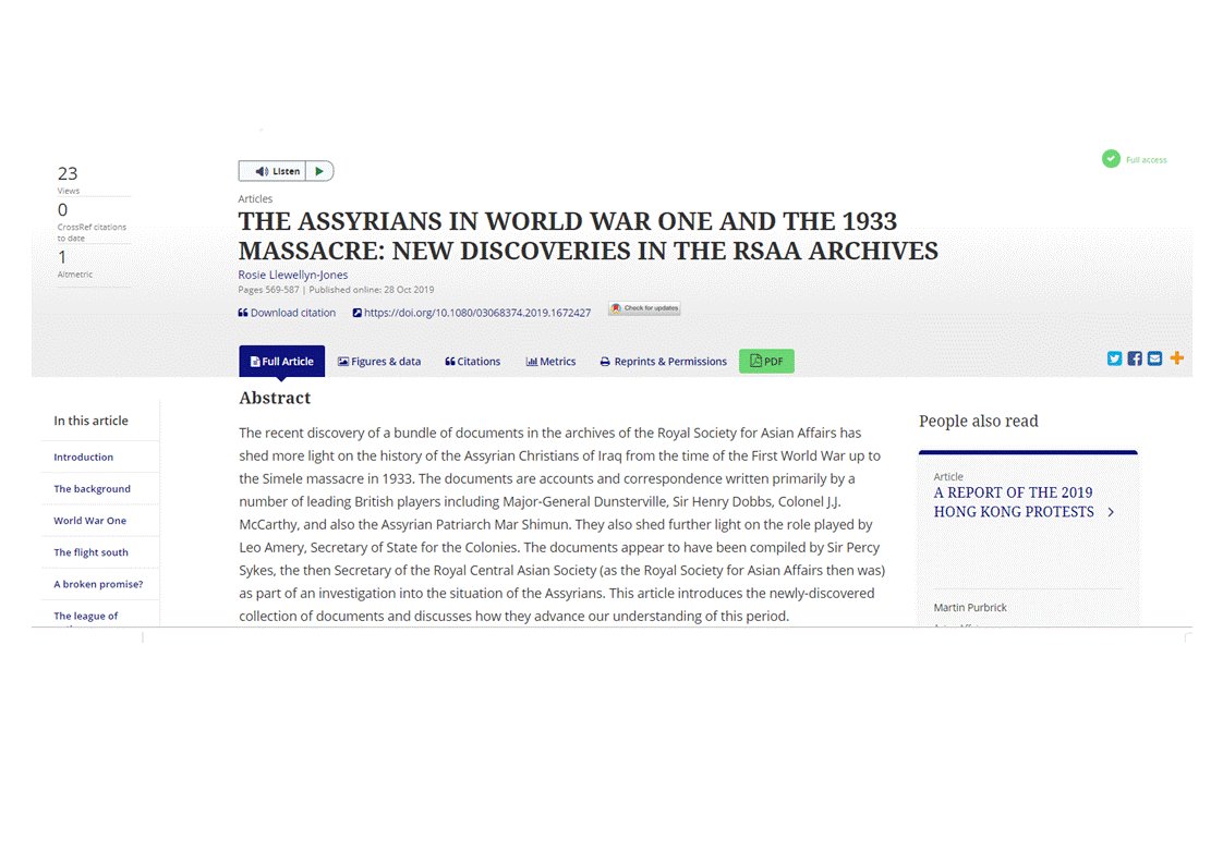 RSAsianAffairs's tweet photo. Read Rosie Llewellyn-Jones' article on new discoveries in the RSAA archives here: https://t.co/0Yj9vUOmAq
#asianaffairs #asiancurrentaffairs #asianjournal #archives #rsaaarchives #assyrians #firstworldwar #genocide https://t.co/tHqOSX6284