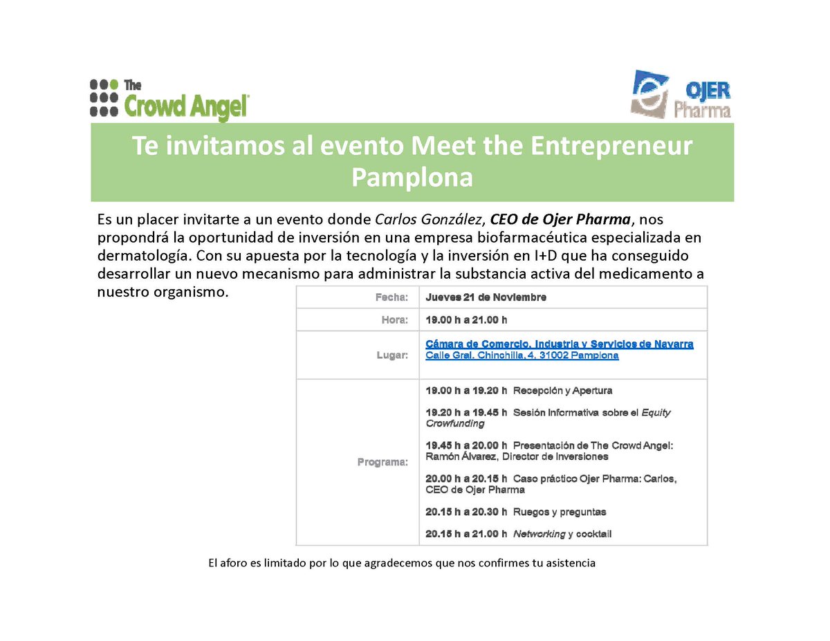 Último encuentro  Meet the entrepreneur, hoy  jueves en PAMPLONA. #inversión #ojerpharma