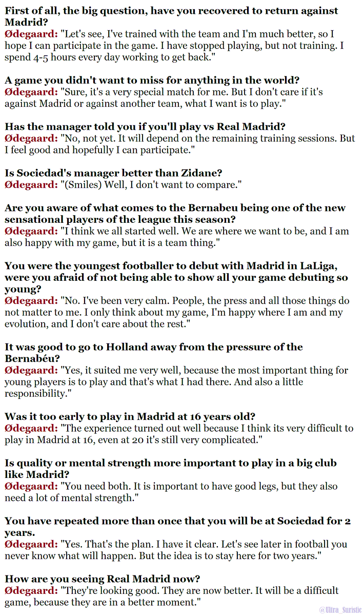 Some more from Ødegaard on the El Larguero show.