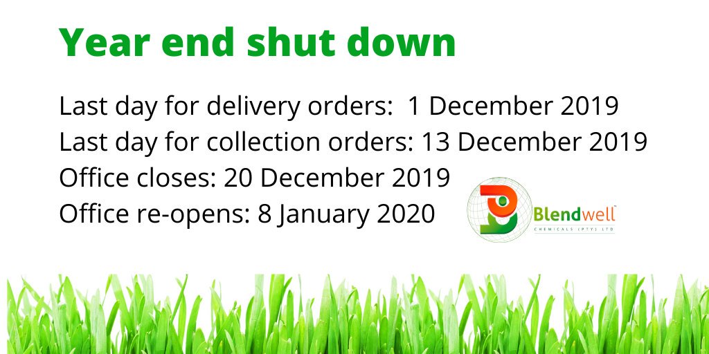 BlendwellChem's tweet photo. Please be aware of our year end dates https://t.co/EfEWztQxwJ