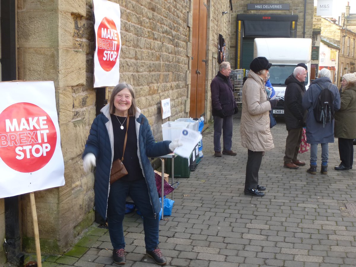 Dales4Eu's tweet photo. Great street stall in Skipton yesterday (20/11) to launch the "Make it stop" message. Remainers beat Leavers by 126 balls to 79 - Skipton wants to remain in the EU. Comrades from Settle, Upper Wharfedale, Harrogate, Bentham and Ilkley - thanks for supporting us.   #StopBrexit https://t.co/EX0xnet5Cd