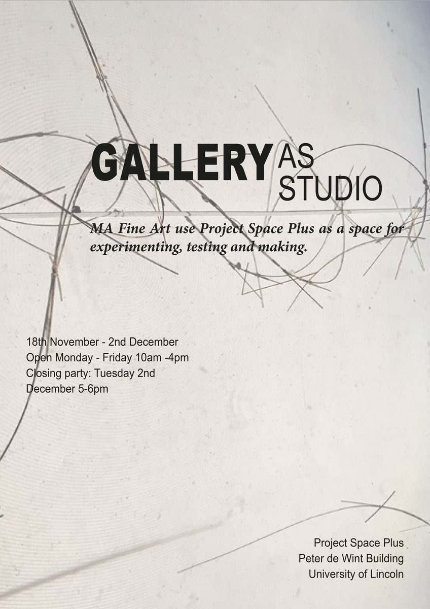 Our students have <a href="/PSPlincoln/">Project Space Plus</a> to use as a studio until 2nd December.
Come and see what they are doing, and especially come and join us for a drink and celebration on Tuesday 2nd 5-6pm
@LSFPA_Lincoln @UniLincolnArts <a href="/Mansions_Future/">Mansions of the Future</a> @collectionusher <a href="/CVAN_EM/">CVAN EM</a>