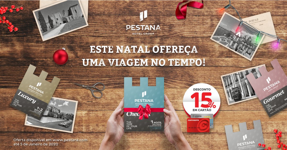 Este Natal ofereça uma viagem no tempo! Opte pelos Vouchers Pestana, que dão acesso aos melhores hotéis históricos em Portugal, situados em palácios, castelos e mosteiros.  Aproveite e usufrua dos 15% de desconto em cartão continente!  ➡️ bit.ly/2Oyi17R