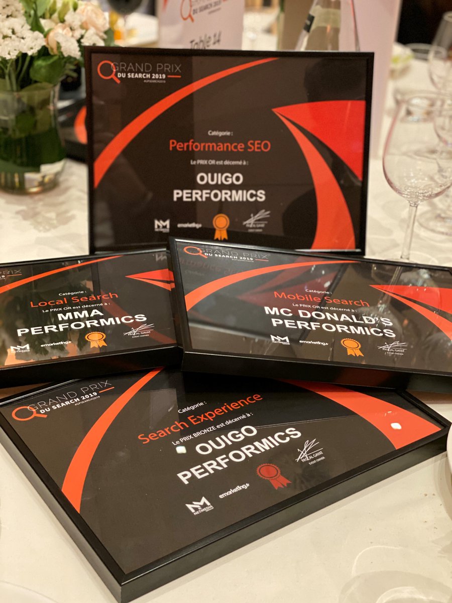 PerformicsFr's tweet photo. Fantastique soirée hier au Grand Prix du Search où nous avons remporté 4 prix, dont 3 🥇 et 1 🥉 en #SEO et #SEA. Merci à nos clients @MMAssurances, @McDonalds et @ouigoSNCF pour leur confiance et cette victoire collective ! 🙏🏼 @pgayat https://t.co/6UR5wJCiVO