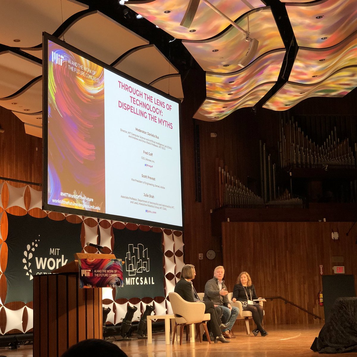 #MITWorkOfTheFuture is off to a great start!
Pr. Rus (<a href="/MIT_CSAIL/">MIT CSAIL</a>) is truly great panel moderator. 
And <a href="/julie_a_shah/">Julie Shah</a> work is 🤯. <a href="/blksail/">blkSAIL</a> should collaborate with her and improve the life of #seafarer and the #maritime industry.