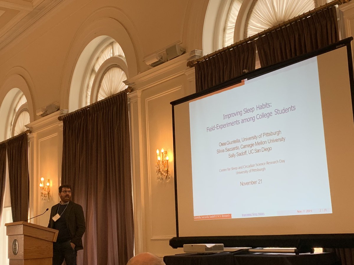 Dr. Osea Giuntella @Osea82, assistant prof in @PittEcon, presents his talk on “Improving Sleep Habits: Field-Experiments among College Students” #sleepinterventions