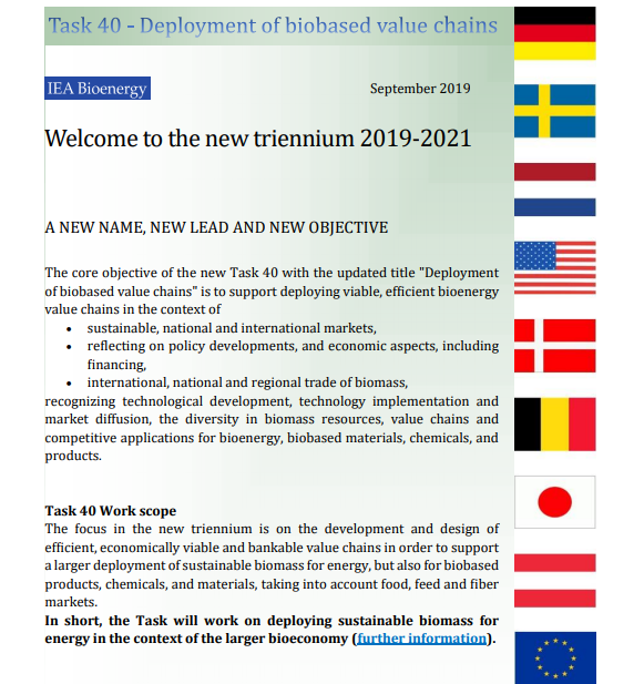 IEABioenergy's tweet photo. "Deployment of biobased value chains": that's the updated title of @IEABioenergy #Task40. Read the latest task
#newletter 2 learn more about the new triennium 2019-2021 & about the latest intertask projects, publications &upcoming workshops & webinars! 👉https://t.co/lNVDELIv6b https://t.co/3PmRxz7Vs4