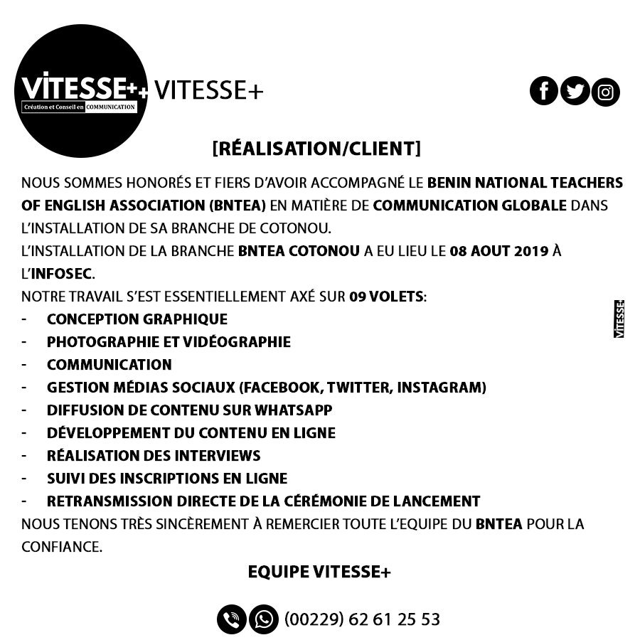PlusDeVitesse's tweet photo. Thank you @bnteanational for your confidence. 
#Vitesseplus #BNTEA #Team229 #Wasexo #Afrique #Benin #Africa #socialmedia #communications #Marketing #publicite #clients #Startup #Entreprise https://t.co/crZ4kjX9aa