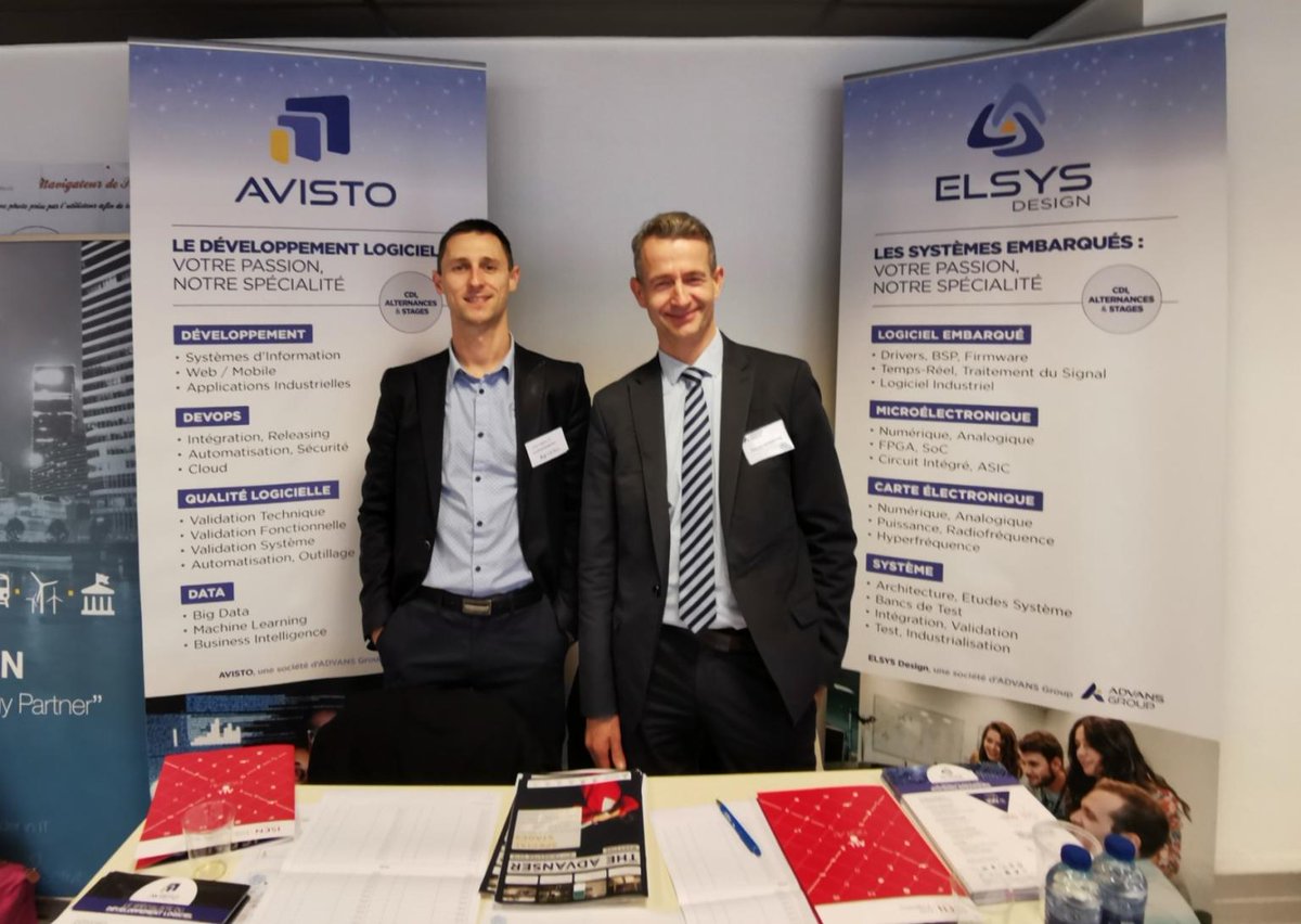 AvistoTelecom's tweet photo. En direct du #DigitalNativeForum à l'ISEN Toulon #YNCREA, Laurent Lepczynski et Fabrice GARDETTE. Nos offres de #stages #PFE et #CDI en #logiciel sont à retrouver sur https://t.co/HmWecGDdws.  @isenmed https://t.co/Iwshspskez