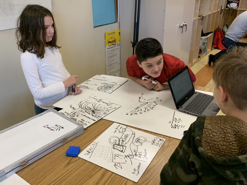 garbyclass's tweet photo. Students work in teams to solve a challenging math task, determine how to represent their thinking, and present their work to the class for questions and comments. https://t.co/PQytqpWA6t