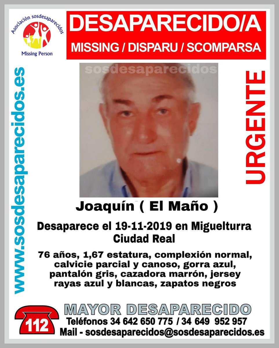 guardiacivil's tweet photo. 🆘#MUYURGENTE🔴
Este es Joaquín, un #mayor que ha #desaparecido en Miguelturra #CiudadReal.
¿Lo has visto?
☎062
☎112
#Colabora tu RT puede ser de mucha ayuda https://t.co/F6KTLOrUGG