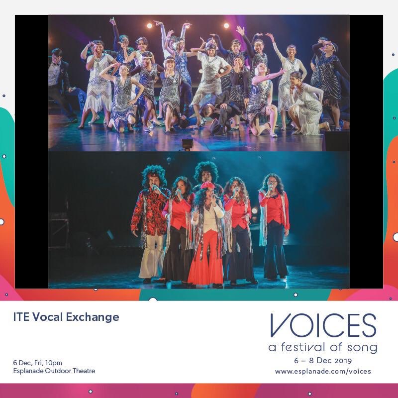 itextag's tweet image. Our Voices Festival @ 
Esplanade Outdoor Theatre
6th December 2019
10pm
FREE
Performances featuring songs from Aladdin, Earth,Wind&amp;amp;Fire, Shai, Rent The Musical and many more from the late 1930s #OurVoicesFestival2019 #ITEVocalXChange2019 #itethatacappellagroup #iteshowchoir