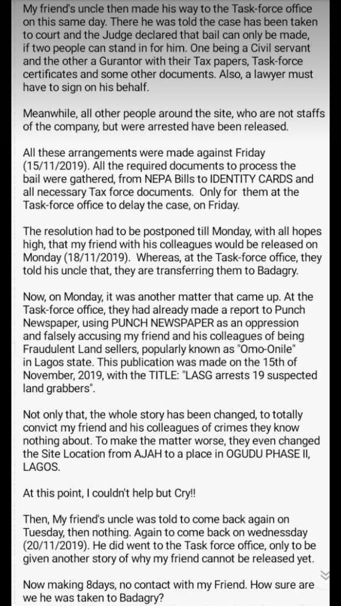 helpaliveNGO's tweet photo. Human right activists, @amnesty @ProfOsinbajo  @hrradiotv @followlasg please look into the matter of this young man allegedly accused if LAND GRABBING.
This is one of the reasons why most Nigerian Youth  loose hope, get depressed and commit suicide!
#FREEOLAMIDE https://t.co/tbXtT1Z1DE