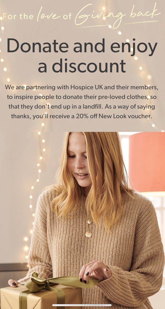 LewesSTPJH's tweet photo. Hospice Uk have teamed up with New Look and we have been chosen as their Lewes charity to promote the below.....for every bag of clothes donated to us, we will be giving you a 20% off voucher to spend in any New Look store!  How exciting is this!!!!#HospiceUk #NewLook https://t.co/nTO97GqM8d