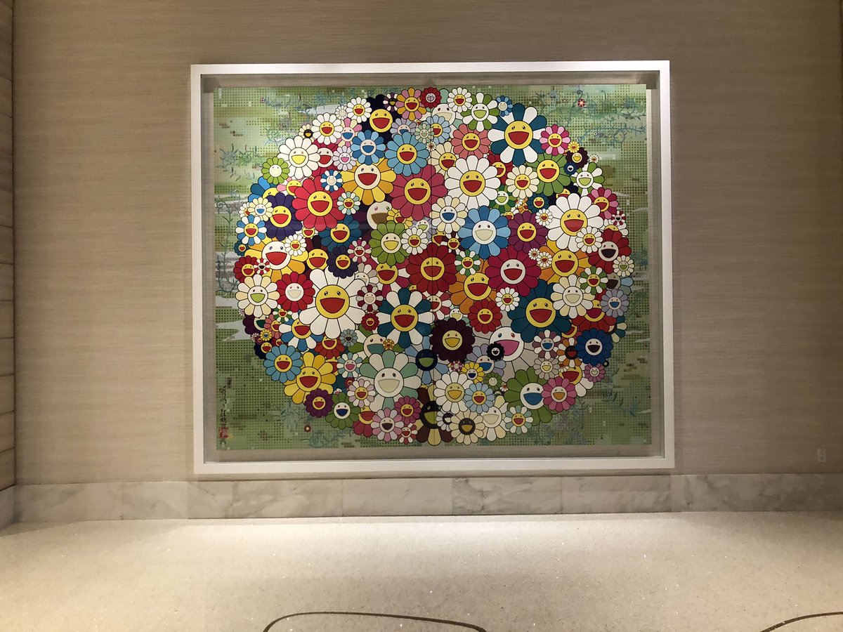 Awesome art, awesomer glass! Low iron laminated PVB #glass courtesy of <a href="/Vitro_Glazings/">Vitro Glass</a> &amp; <a href="/glasswerksinc/">Glasswerks</a> jumbo #glass showcasing <a href="/takashipom/">takashi murakami</a> &amp; <a href="/hirst_official/">Damien Hirst</a>. Thank you Keith Stockman for the tour!