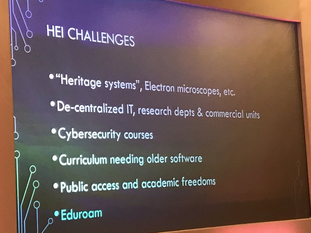 Cyber Essentials challenges in HE. Love  the term Heritage  systems. #cisgpcmg19