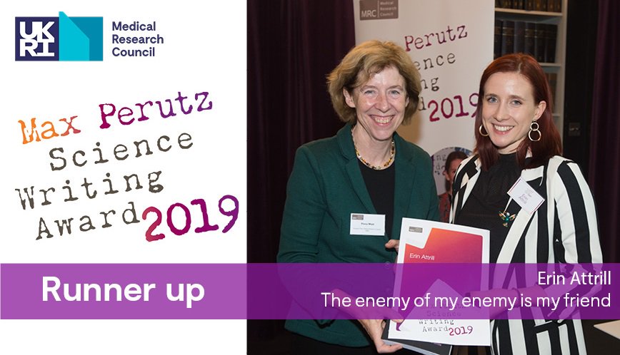 The_MRC's tweet photo. PhD student Erin Attrill @UniofExeter is the runner-up of our 2019 Max Perutz Science Writing Award. She explains how she’s aiming to harness the power of ‘viruses that infect bacteria’ to overcome antibacterial resistance: https://t.co/NLsiExTK3M #MaxP19 #ExeterAMR https://t.co/FwI4Buoar9