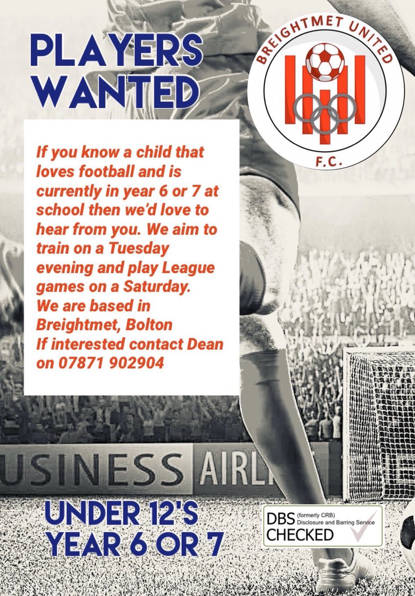BreightmetUtdFC's tweet image. BREIGHTMET UNITED ARE STARTING UP A NEW TEAM AND NEED PLAYERS

IF YOUR INTRESTED PLEASE CONTACT US. 

⚽️⚽️⚽️⚽️⚽️⚽️⚽️⚽️⚽️⚽️⚽️⚽️