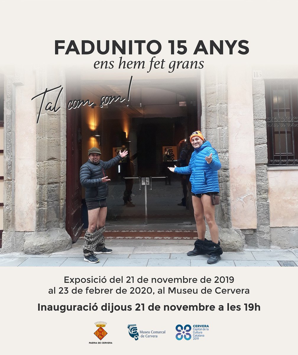 museudecervera's tweet photo. 🔈 INAUGUREM‼️ 👇
Aquesta tarda: 19h (dj 21 nov.), al @museudecervera
Exposició sobre els 15 anys de trajectòria de la companyia de teatre de carrer, cerverina i internacional @fadunito 👌👏 Hi esteu totes convidades! Us hi esperem! #Cervera2019 @paeriacervera https://t.co/GaqmUNkEpn
