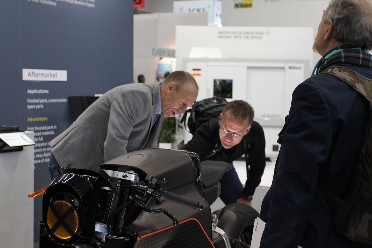 Our visitors checking the amazing parts from <a href="/SaroleaMoto/">Saroléa motorcycles</a> designed to make sure the motor has good ventilation while keeping flying road grits out and hiding their proprietary motor design from external sight.
Printed with Polymaker PC filament from <a href="/covestro/">Covestro</a>