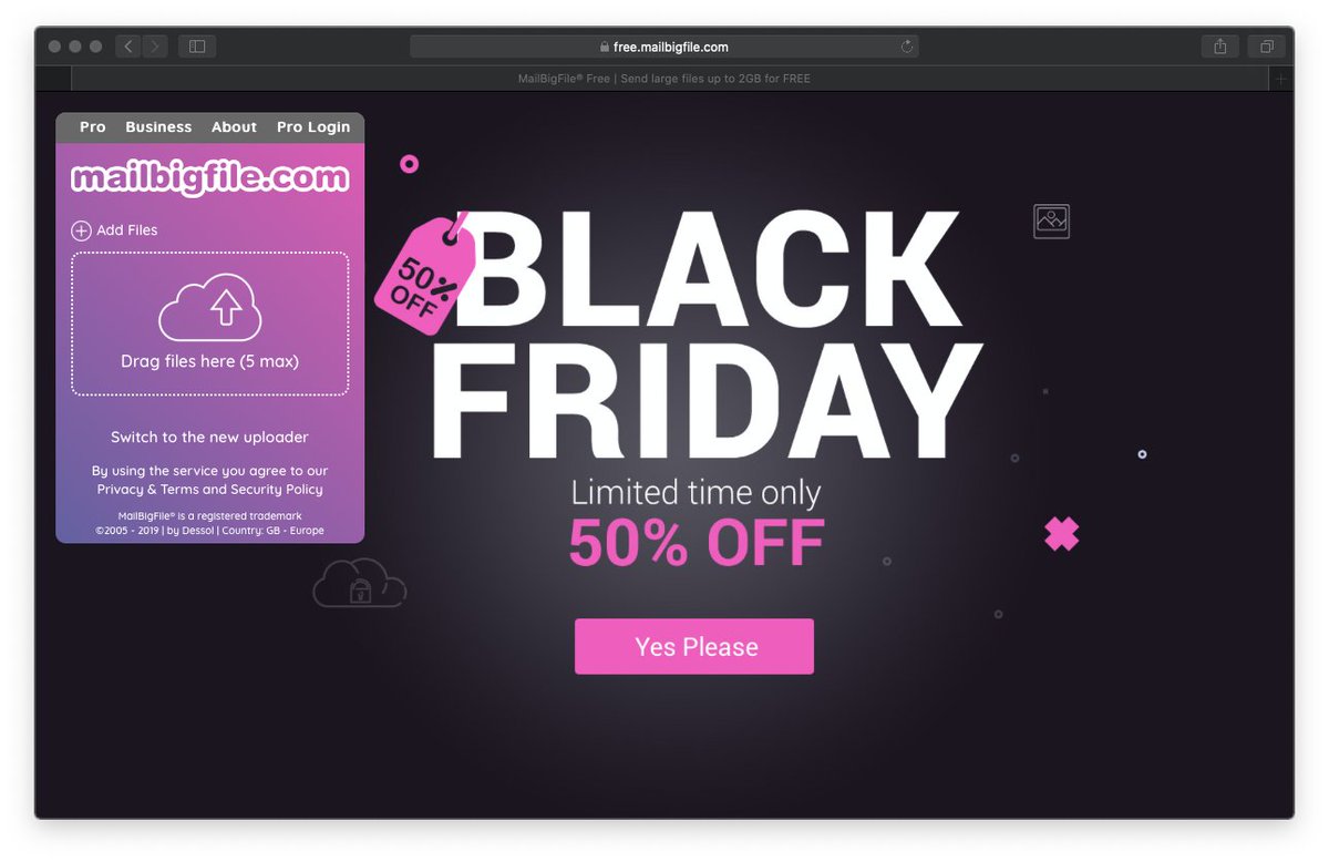 mailbigfile's tweet image. B L A C K F R I D A Y is here! - Get 50% OFF - MailBigFile Pro and Business Full Accounts - free.mailbigfile.com - Discount code BLACKFRIDAY2019

#blackfriday #mailbigfile #filetransfer #smallbusiness #freelance #freelancer #tool #tech