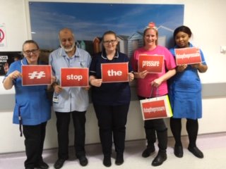 uhbtrust's tweet photo. The Tissue Viability team have visited Ward 16, AMU, AMU Shortstay and Ward 14 at Good Hope. They've been promoting the MOVED poster, safe side lying, new Sitting in Hospital leaflet and catheter straps. Staff are loving the pink 'Have you moved your patient today?' pens. https://t.co/71pMed7tOh