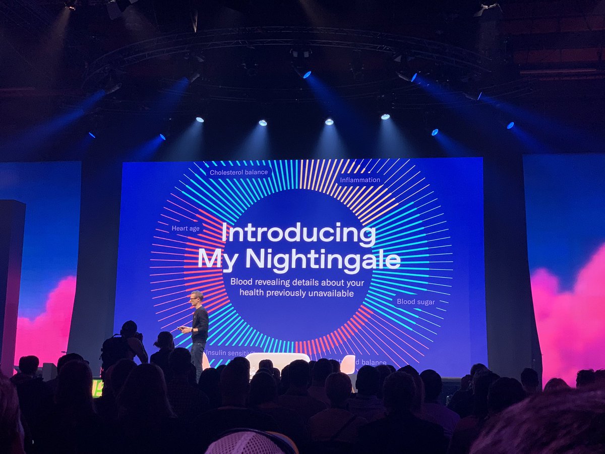 hgronblom's tweet photo. My Nightingale - mobile application that includes all your health information from a blood sample. App, that helps you to prevent sickness! Wow, that is a cool Finnish innovation. #Slush19 https://t.co/jgiQ5KsKa4