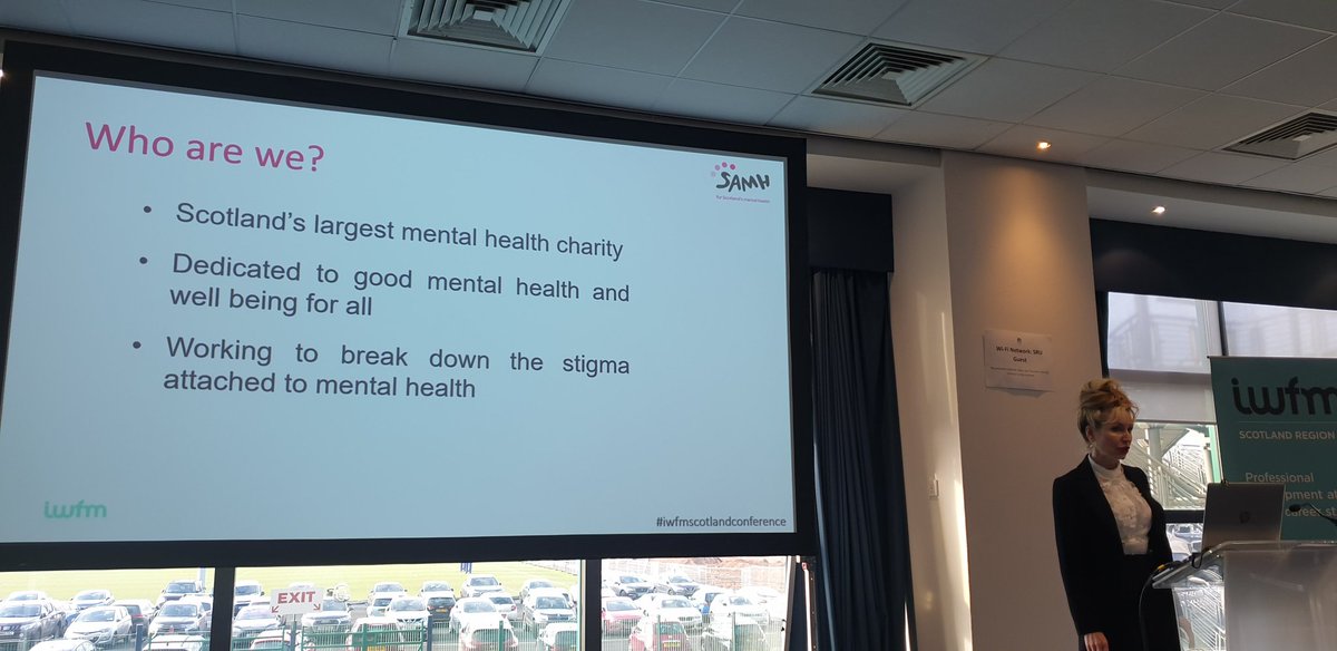 Welcoming Oxana from the Scottish Association for Mental Health (SAMH) giving us a session on this very important topic! #IWFMScotlandConference <a href="/IWFM_Scotland/">IWFM Scotland</a> #mentalhealth #Wellbeing #lifematters #workplace #healthyworking