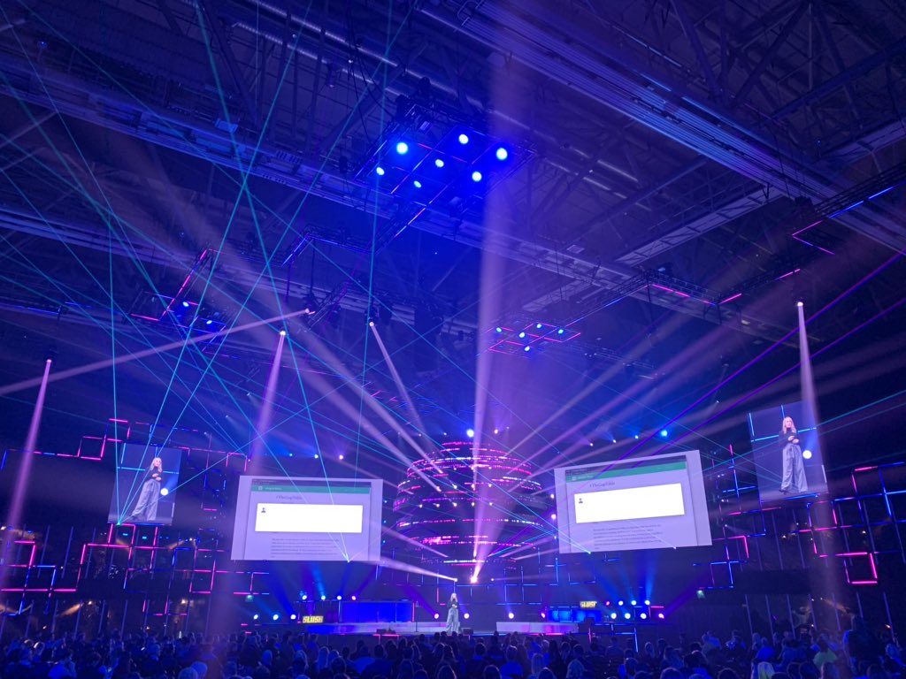 Claire's tweet photo. A boss being a boss. 💪🏽💪🏿💪 Go @aunder @SlushHQ talking why “transparency &amp; data is a critical first step” to gender equity in startups &amp; investing. Good news? @hashtagangels now sees founders &amp; startups actively seeking diversity on cap tables. #Slush19 #thegaptable https://t.co/tbqC7hfJkN