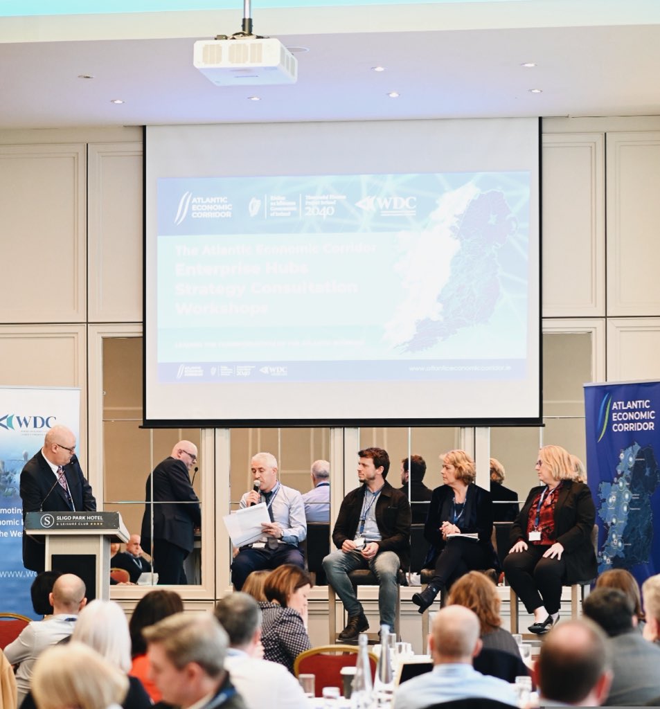 Our first panel of the day includes Mary Rodgers from <a href="/portershed/">PorterShed</a> Galway, Carol Brennan from <a href="/Entirl/">Enterprise Ireland</a> , John Monaghan <a href="/TBBSligo/">The Building Block</a> &amp; Stephen Carolan @WesternDevCom 

Discussion around funding supports, challenges for hubs &amp; sustainability. 

#AtlanticHubs #AtlanticEconomicCorridor