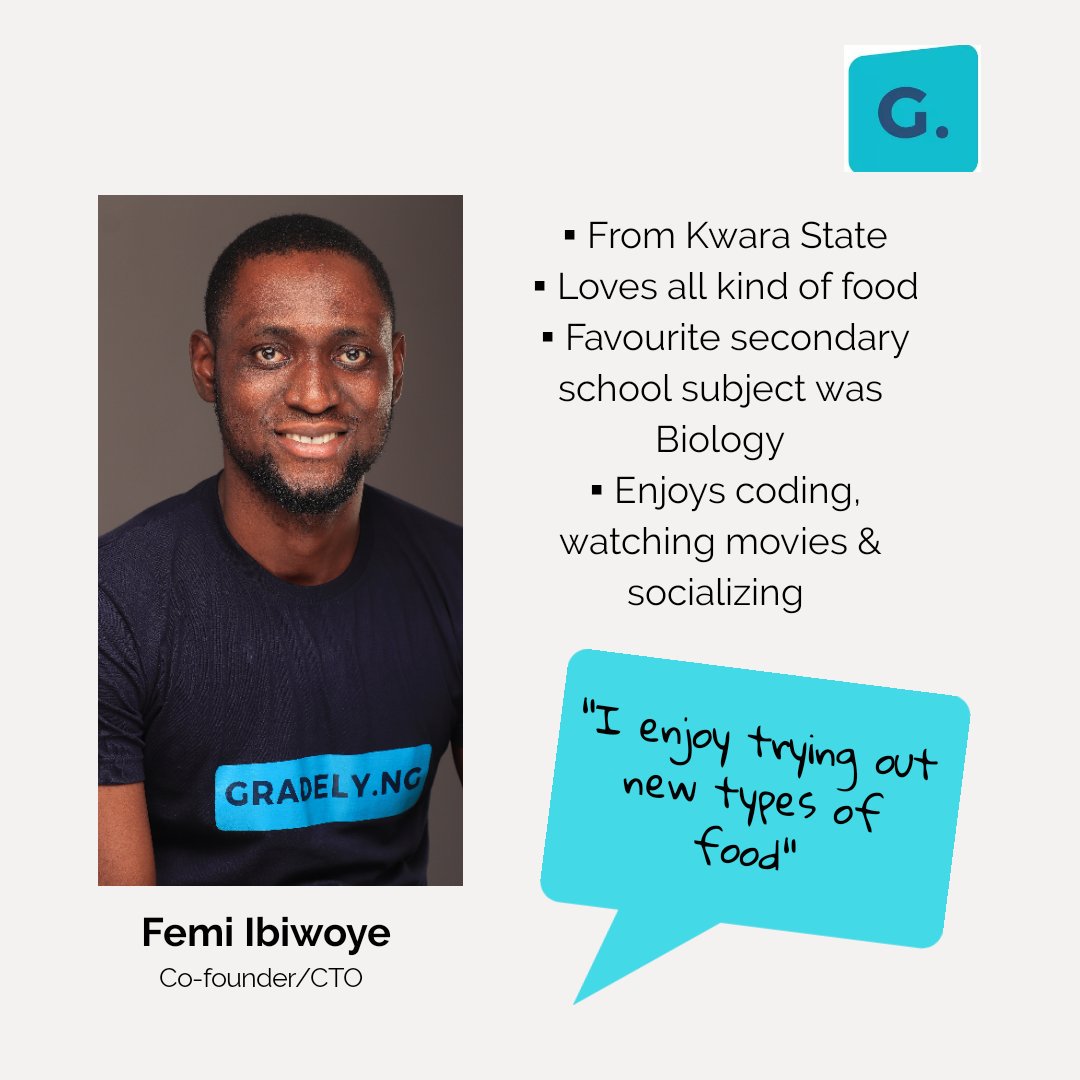 gradelyco_'s tweet photo. Fun fact about our CTO, he was neither a bad boy nor a good boy in secondary school. He's an excellent programmer too and of course, given to the reformation of education in Nigeria.
#edtech #LearnWithGradely #PersonalizedLearning https://t.co/o8Z5GhGdzA